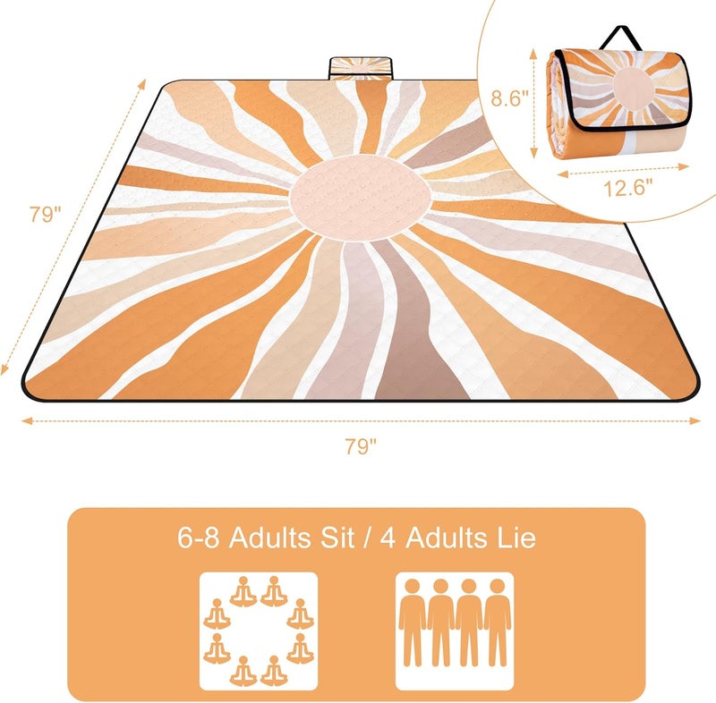 BEW Picnic Blankets, Large Beach Blanket Waterproof Sandproof, Foldable & Portable Outdoor Picnic Blanket, 79''x79'' 3-Layer Picnic Mat for Camping, Park, Travel, Grass Lawn-Boho Sunburst - Image 3